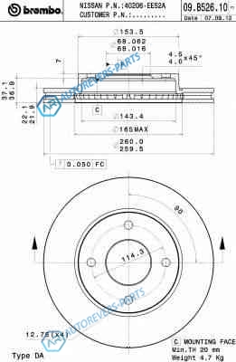 09.B526.10 Диск тормозной Standard | перед