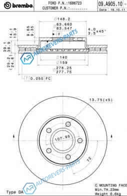 09.A905.10 Диск тормозной Standard | перед