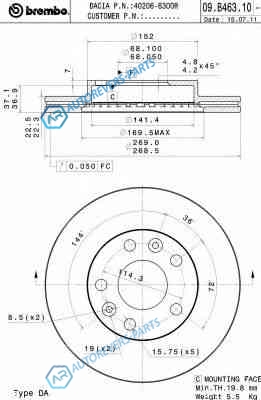 09.B463.10 Диск тормозной Standard | перед