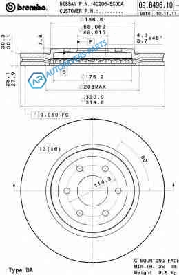 09.B496.10 Диск тормозной Standard | перед