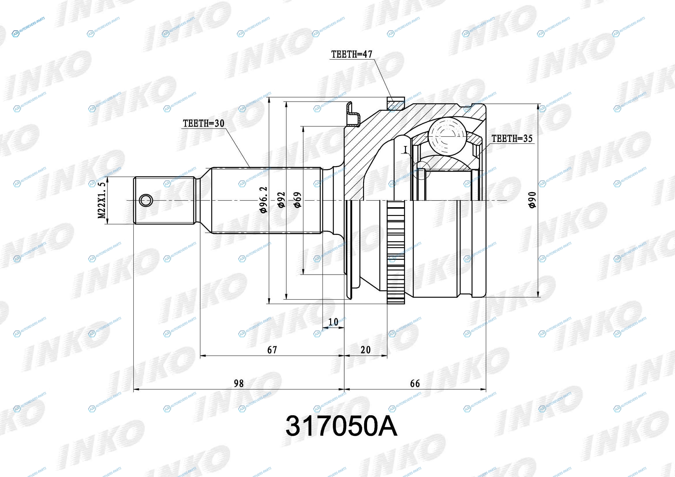 317050A ШРУС внешний 3035 ABS 47