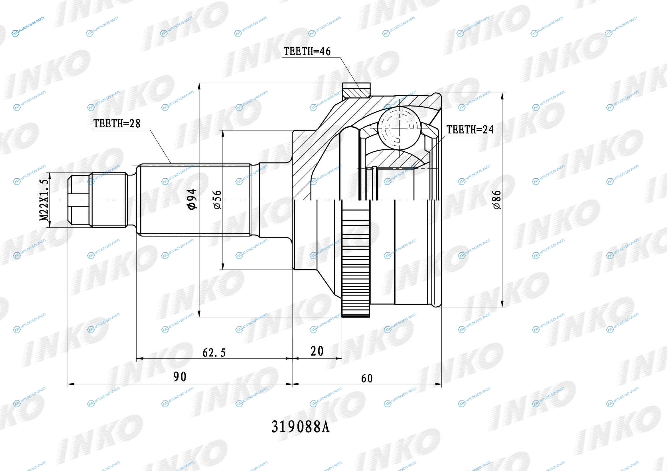 319088A ШРУС внешний 2824 ABS 46