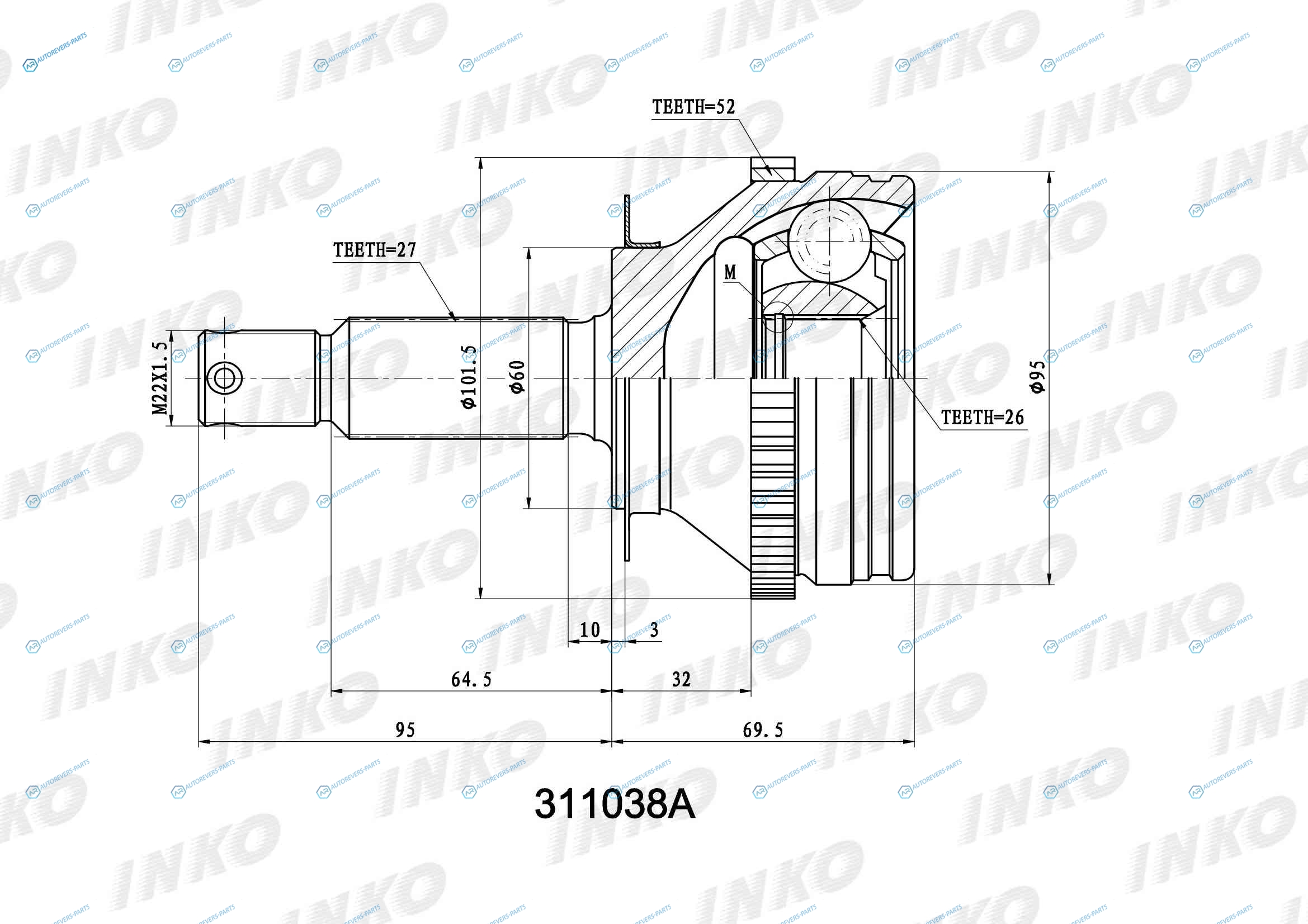 311038A ШРУС внешний 2726 ABS 52