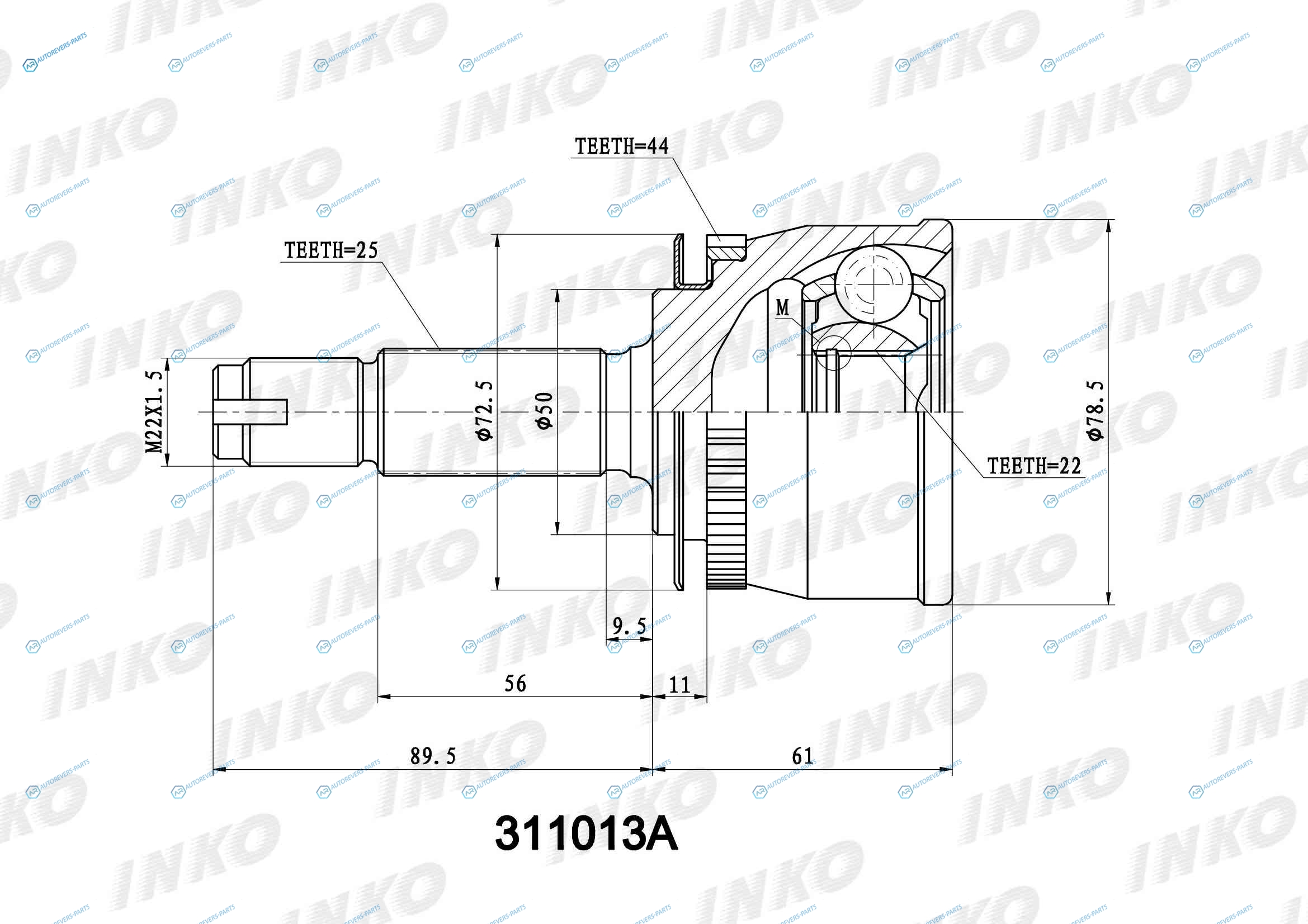 311013A ШРУС наружный 2522 ABS 44