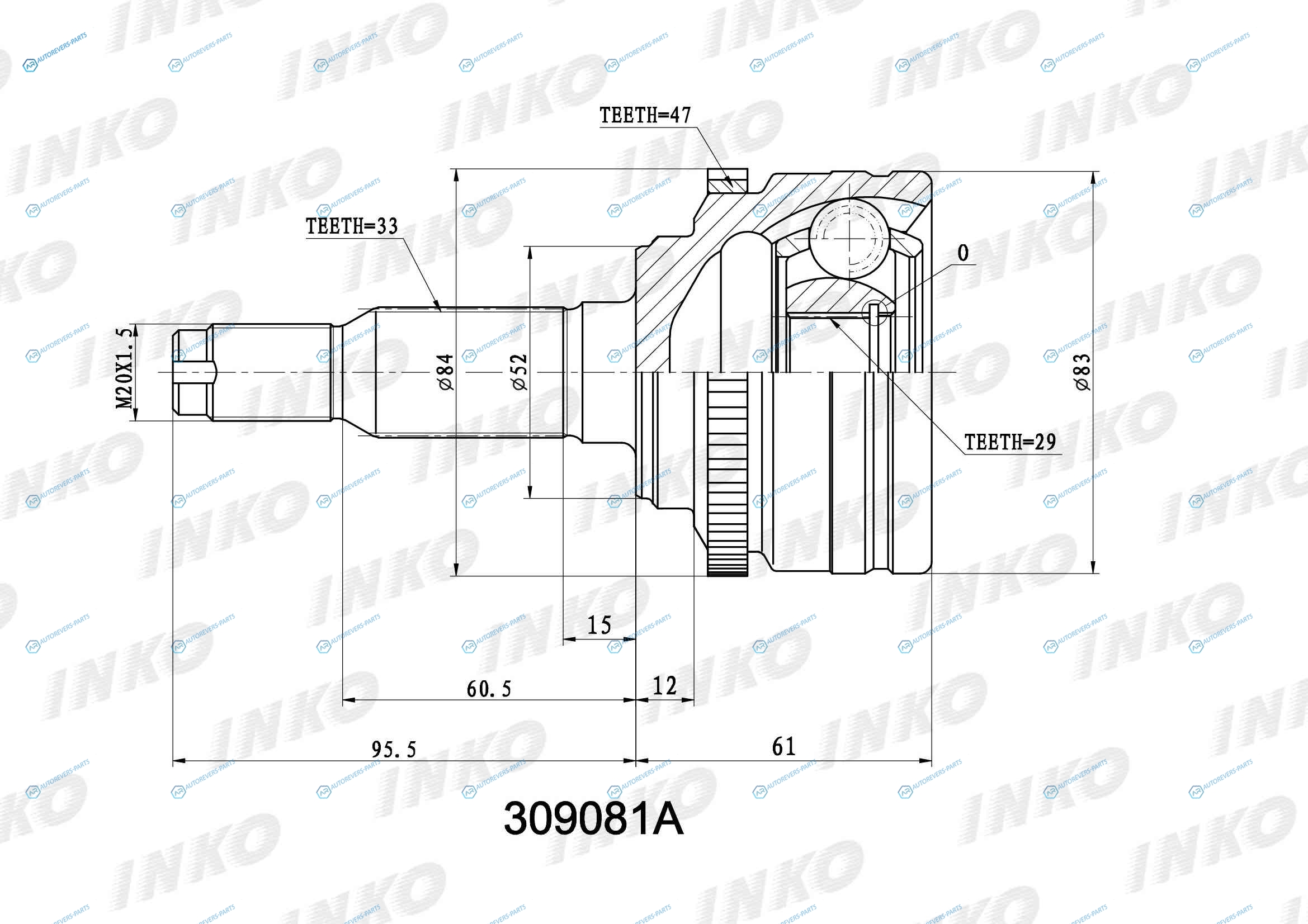 309081A ШРУС внешний 3329 ABS 47