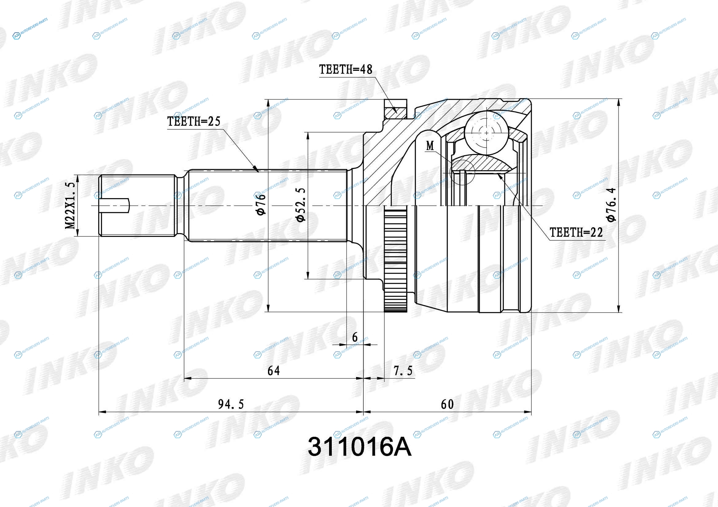 311016A ШРУС внешний 2522 ABS 48