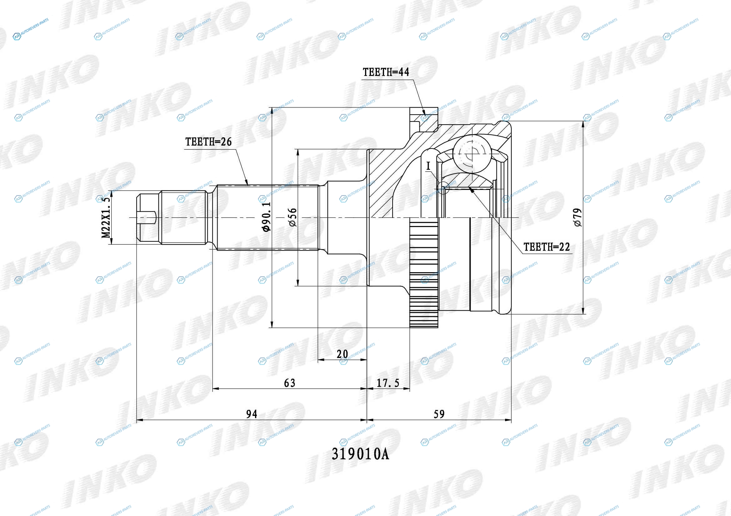 319010A ШРУС внешний 2622 ABS 44