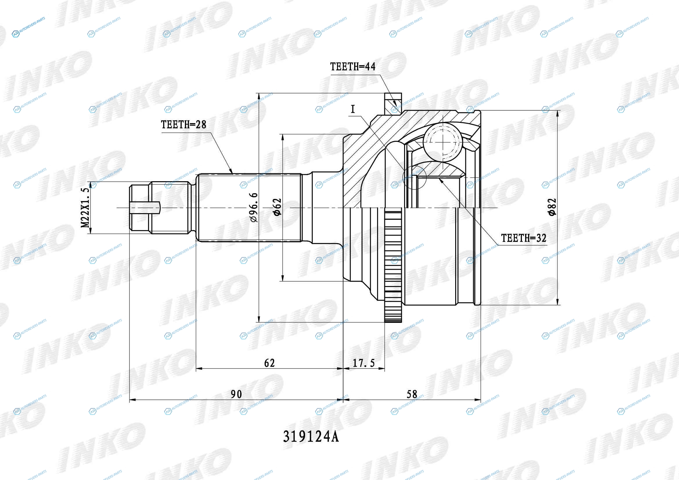 319124A ШРУС внешний 2832 ABS 44