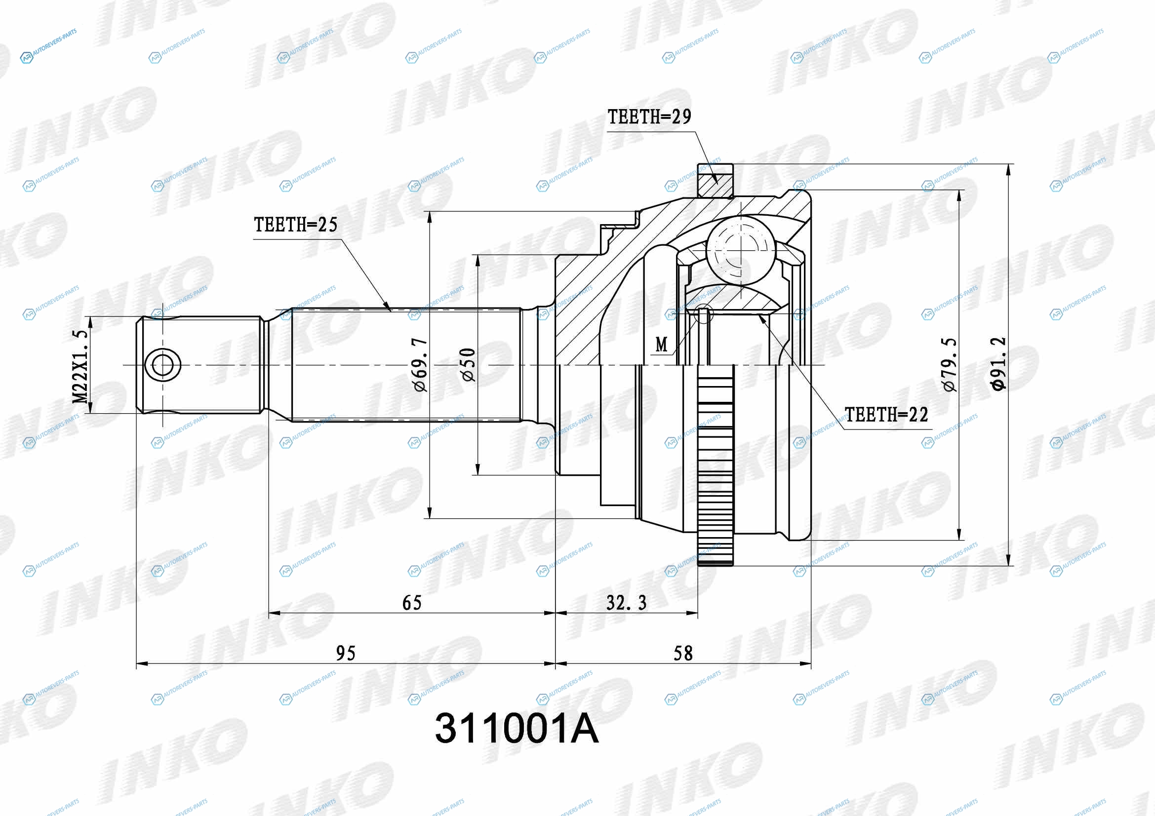 311001A ШРУС внешний 2522 ABS 29