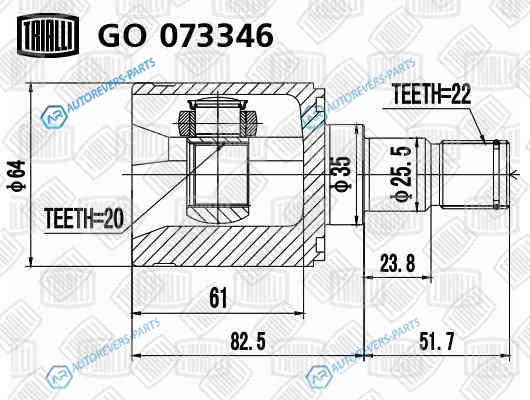 GO 073346 ШРУС внутр. для ам Kia Picanto (04-) AT