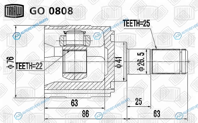 GO 0808 ШРУС внутр. лев. для ам Kia Soul (08-) МТ