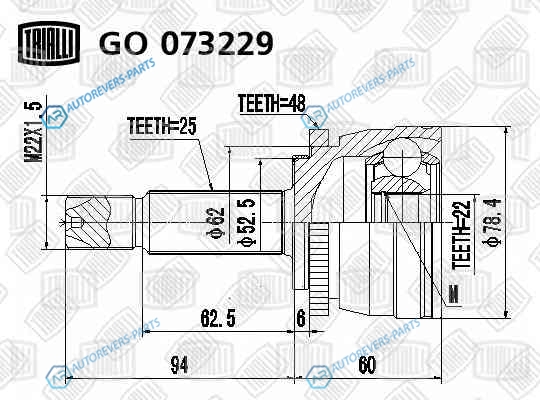 GO 073229 ШРУС наруж. для ам Hyundai Solaris (10-)Kia Rio (11-) ABS | перед