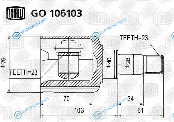 GO 106103 ШРУС внутр. лев. для ам Ford Focus II (05-)C-Max (03-) 1.8i MT