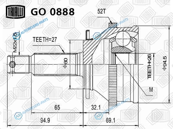 GO 0888 ШРУС наруж. для ам Hyundai Santa Fe (00-) 2.02.42.7 MTAT ABS | перед