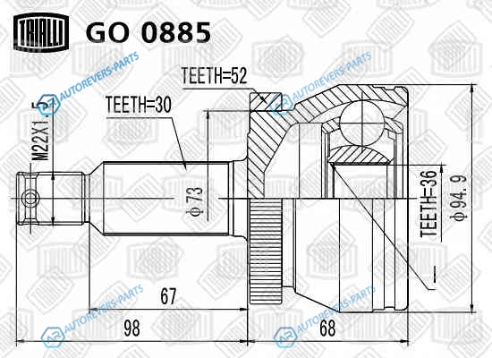 GO 0885 ШРУС наруж. для ам Hyundai Santa Fe (05-) | перед