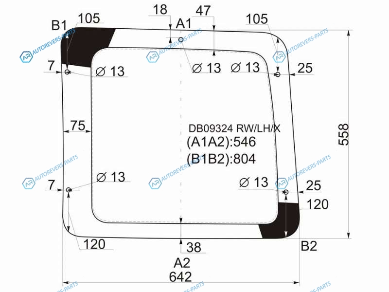 DB09324 RWLHX Стекло заднее (распашной двери) левое FORD ECONOLINE 3D VAN 98-03