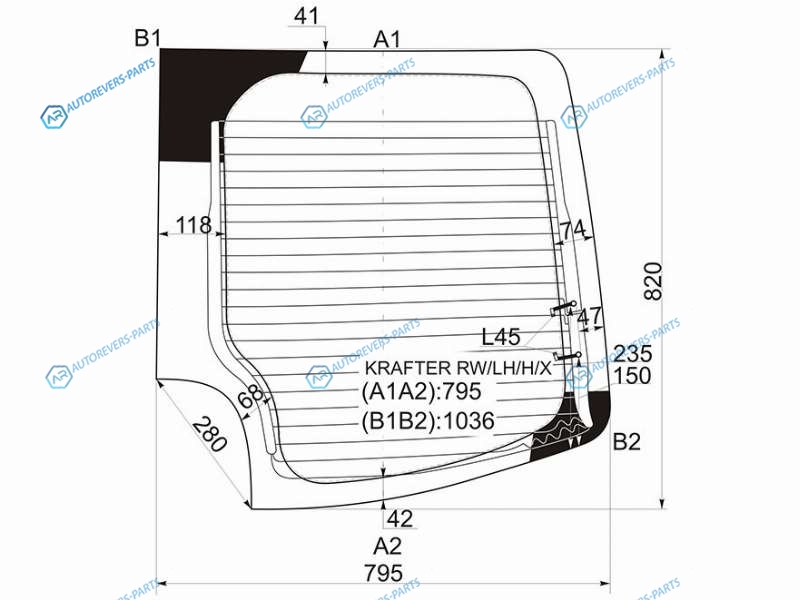 KRAFTER RWLHHX Стекло заднее (распашной двери) левое с обогревом VOLKSWAGEN CRAFTER 06-