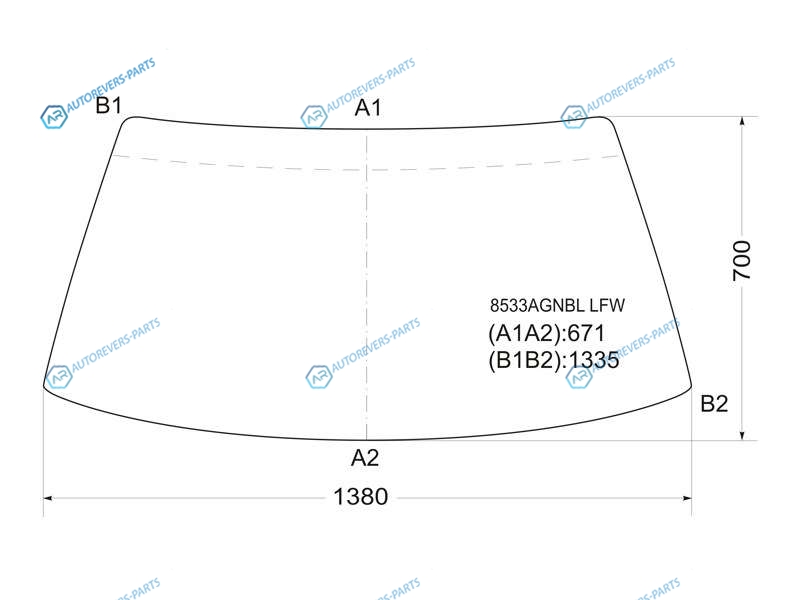 8533AGNBL LFW Стекло лобовое в резинку VW GOLF II HBKJETTA SED 83-91