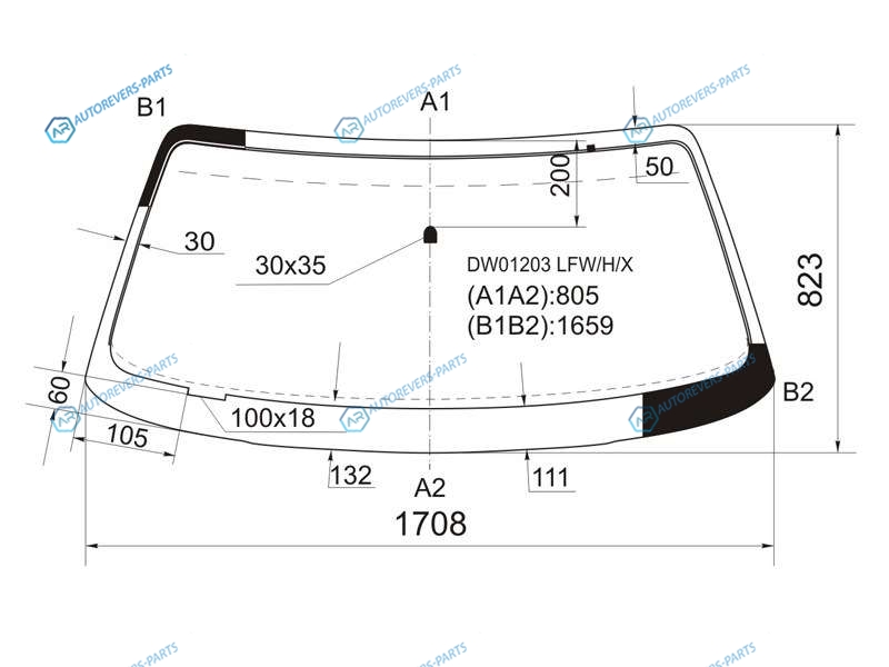 DW01203 LFWHX Стекло лобовое с антеной LINCOLN TOWN CAR 4D SED 90-97