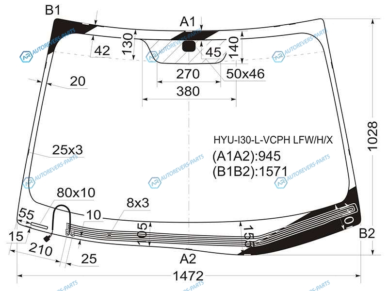 HYU-I30-L-VCPH LFWHX Стекло лобовое с обогревом щеток (VIN 55мм от края) HYUNDAI I30 5D 07-11