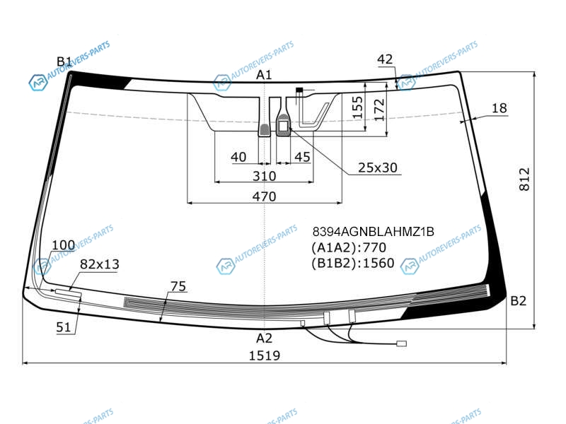8394AGNBLAHMZ1B Стекло лобовое с обогревом щеток + дд антенна TOYOTA LAND CRUISER PRADOLEXUS GX460 13-