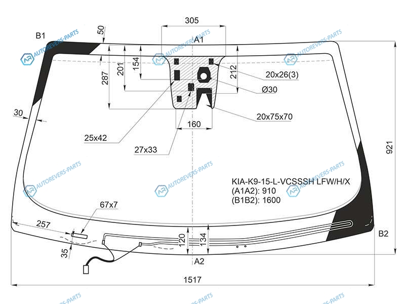 KIA-K9-15-L-VCSSSH LFWHX Стекло лобовое с обогревом щеток + дд камера +дзапотевания KIA QUORISK9 SED 15-18