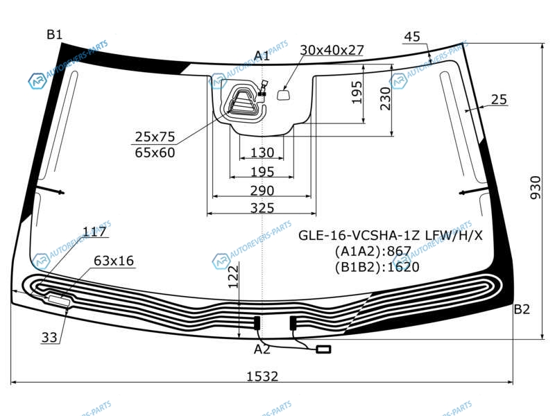 GLE-16-VCSHA-1Z LFWHX Стекло лобовое с обогревом щеток + дд камера MERCEDES-BENZ GLSGLE (W166) 16-19