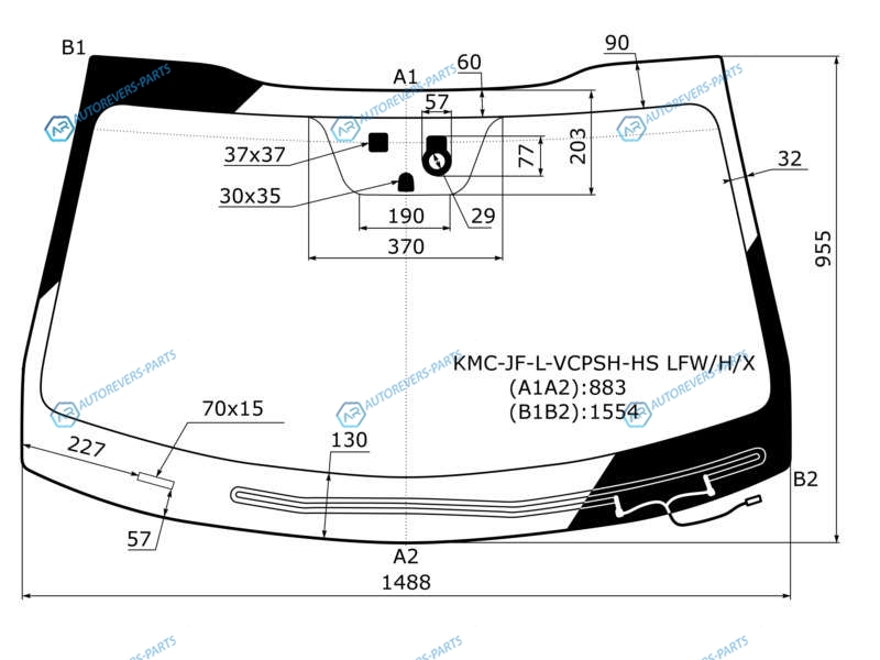 KMC-JF-L-VCPSH-HS LFWHX Стекло лобовое с обогревом щеток + дд +дзапотевания KIA OPTIMA 15-