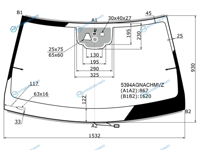 5394AGNACHMVZ Стекло лобовое с обогревом щеток + дд +камера MERCEDES-BENZ GLSGLE (W166) 16-19
