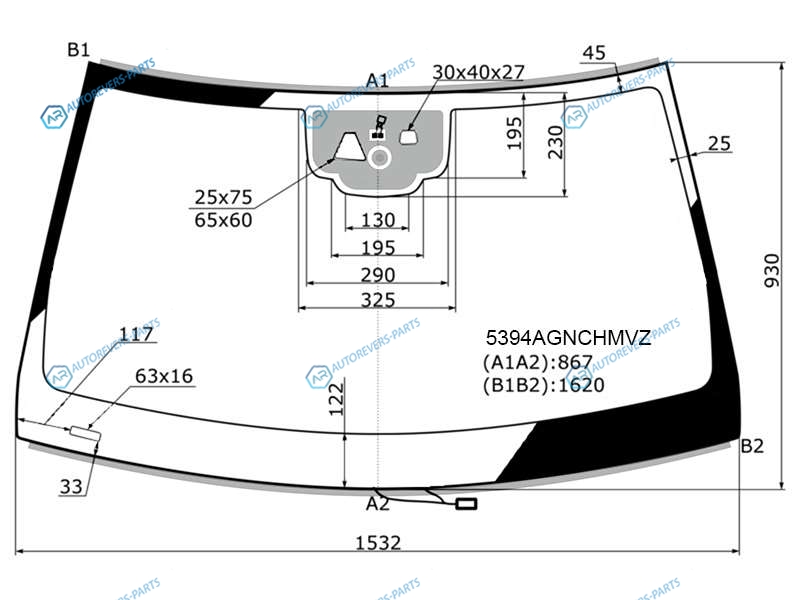 5394AGNCHMVZ Стекло лобовое с обогревом щеток + дд +камера MERCEDES-BENZ GLSGLE (W166) 16-19