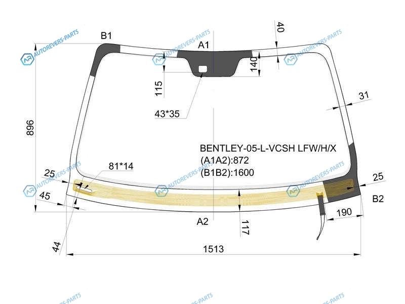 BENTLEY-05-L-VCSH LFWHX Стекло лобовое с обогревом щеток + дд BENTLEY CONTINENTAL FLYING SPUR 4D 05-13