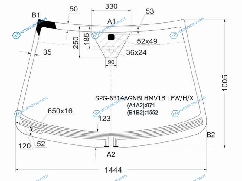 SPG-6314AGNBLHMV1B LFWHX Стекло лобовое с обогревом щеток + дд CHEVROLET CAPTIVA 06-16 OPEL ANTARA 06-16