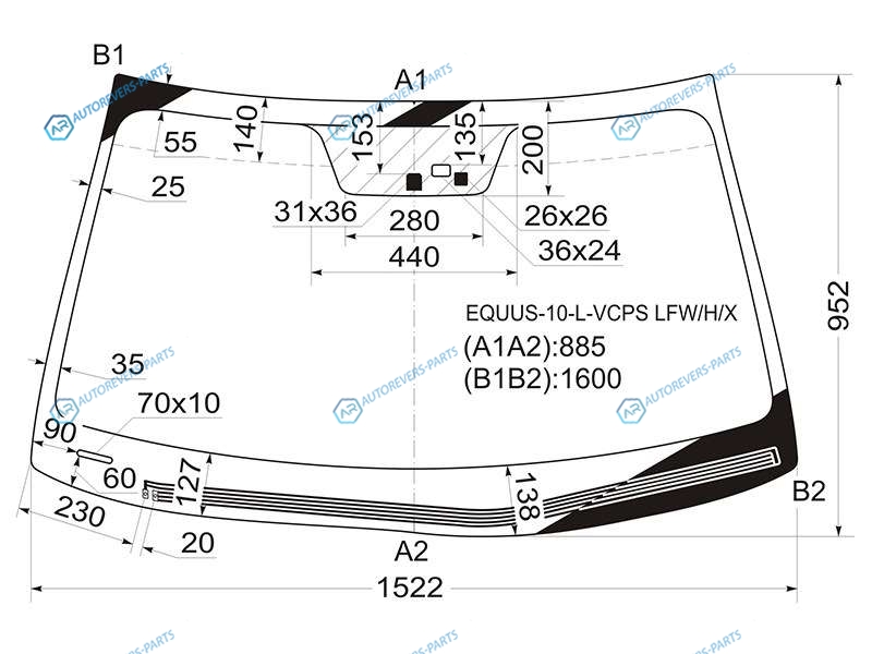 EQUUS-10-L-VCPS LFWHX Стекло лобовое с обогревом щеток + дд HYUNDAI EQUUS 4D 10-13
