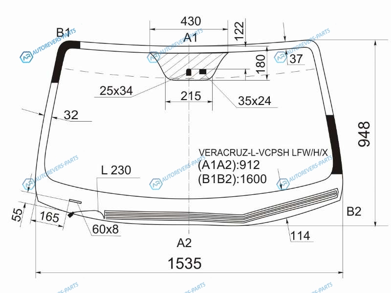 VERACRUZ-L-VCPSH LFWHX Стекло лобовое с обогревом щеток + дд HYUNDAI VERACRUZIX55 07-12