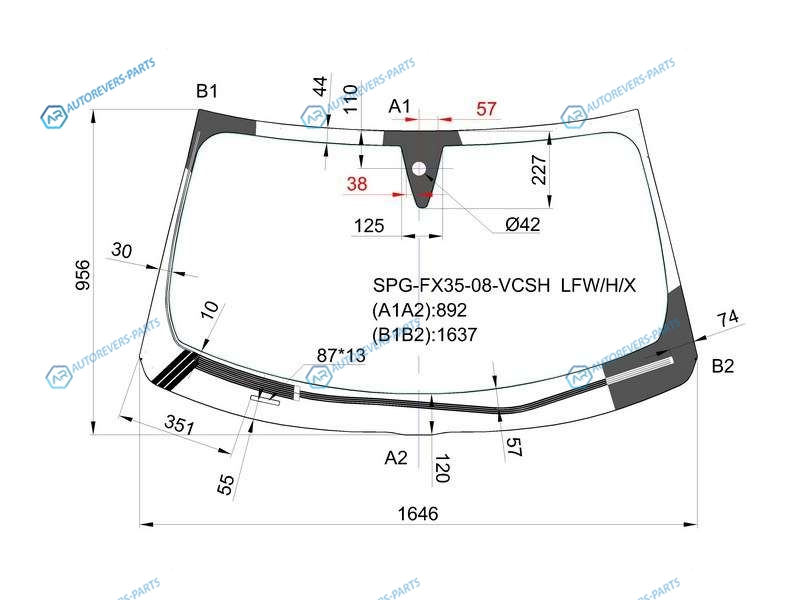 SPG-FX35-08-VCSH LFWHX Стекло лобовое с обогревом щеток + дд INFINITI FX35374550 08-13INFINITI QX70 13-17