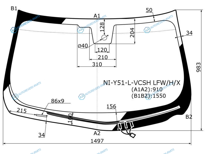 NI-Y51-L-VCSH LFWHX Стекло лобовое с обогревом щеток + дд INFINITI M35M45 10-13NISSAN FUGA Y51 09-