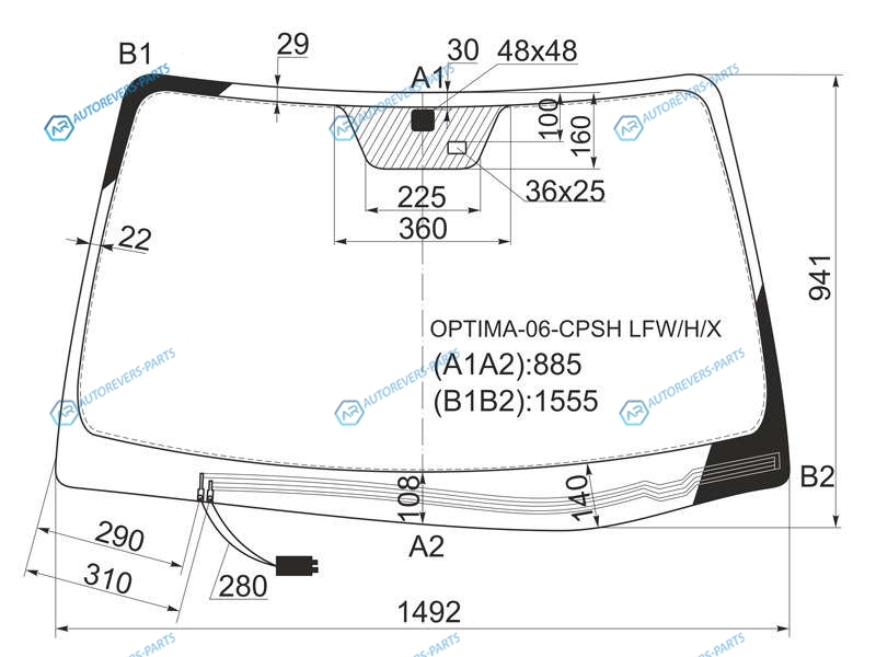 OPTIMA-06-CPSH LFWHX Стекло лобовое с обогревом щеток + дд KIA OPTIMA 4D 05-08