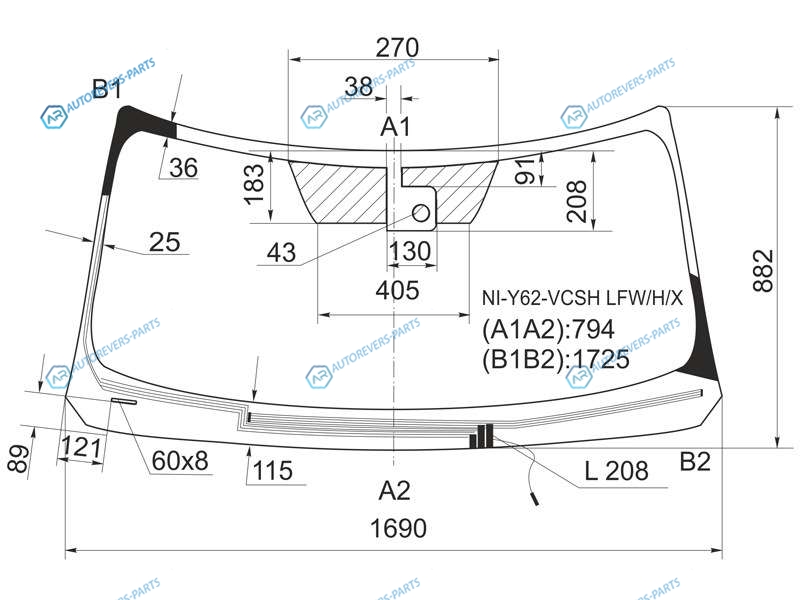 NI-Y62-VCSH LFWHX Стекло лобовое с обогревом щеток + дд NISSAN PATROLINFINITI QX5680 10-