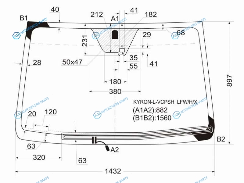 KYRON-L-VCPSH LFWHX Стекло лобовое с обогревом щеток + дд SSANGYONG KYRON 05-16ACTYONACTYON SPORT 06-