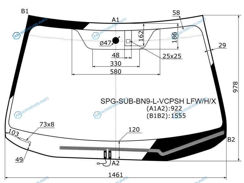 SPG-SUB-BN9-L-VCPSH LFWHX Стекло лобовое с обогревом щеток + дд SUBARU LEGACYOUTBACK 15-