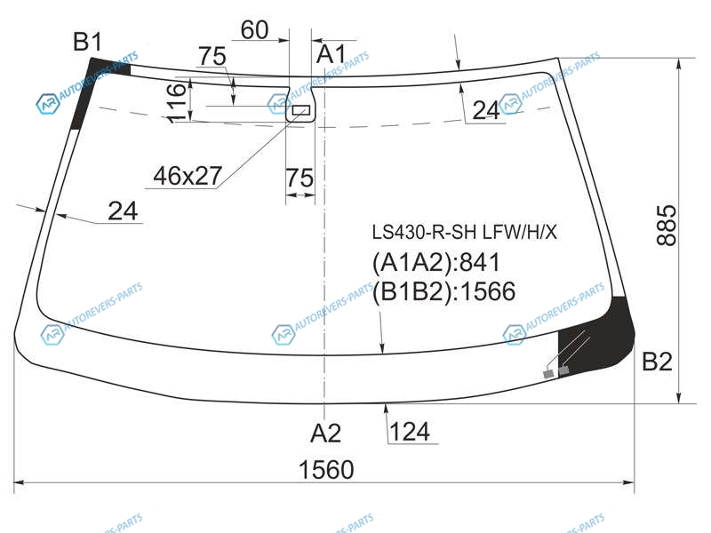 LS430-R-SH LFWHX Стекло лобовое с обогревом щеток + дд TOYOTA CELSIOR 00-06