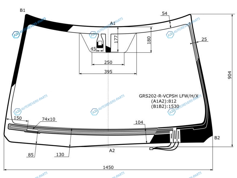 GRS202-R-VCPSH LFWHX Стекло лобовое с обогревом щеток + дд TOYOTA CROWN S20 4D SED 09-12
