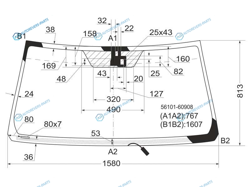 56101-60908 Стекло лобовое с обогревом щеток + дд TOYOTA LAND CRUISER J200 (логотип TOYOTA) 07-15