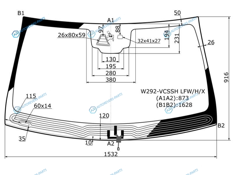 W292-VCSSH LFWHX Стекло лобовое с обогревом щеток + камера дд MERCEDES-BENZ GLE COUPE (C292) 15-19