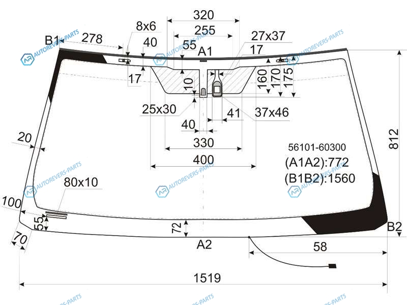 56101-60300 Стекло лобовое с обогревом щеток +дд в клей (логотип LEXUS) LEXUS GX460 09-