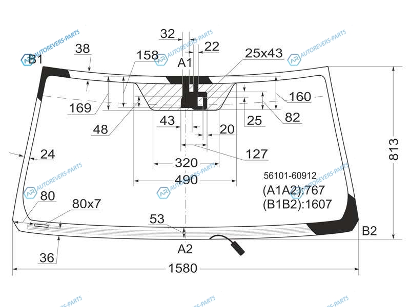 56101-60912 Стекло лобовое с обогревом щеток +дд в клей TOYOTA LAND CRUISER J200 07-