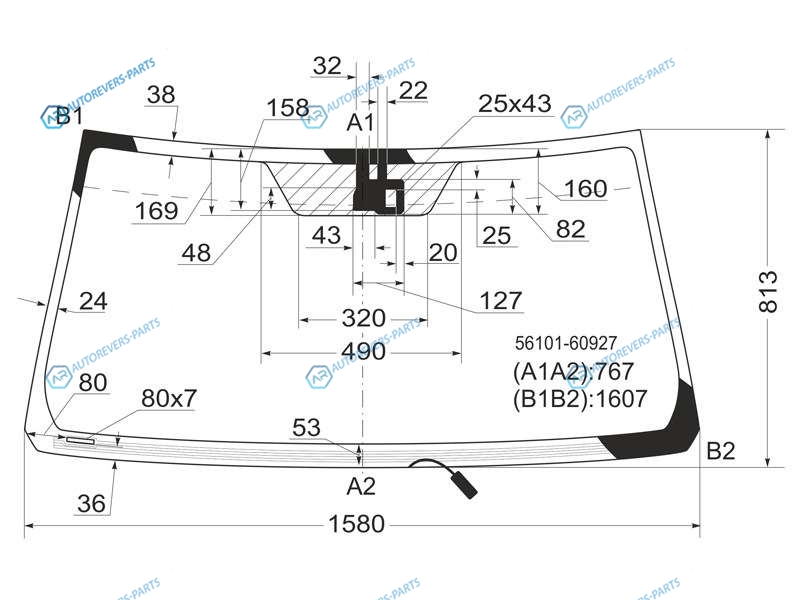 56101-60927 Стекло лобовое с обогревом щеток +дд в клей TOYOTA LAND CRUISER J200 07-15