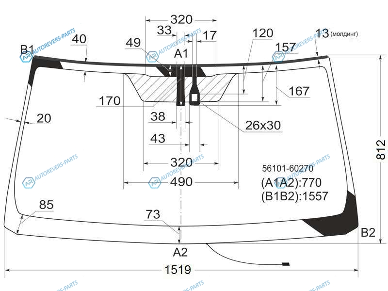 56101-60270 Стекло лобовое с обогревом щеток +дд в клей TOYOTA LAND CRUISER PRADO J150 (логотип TOYOTA) 09-17