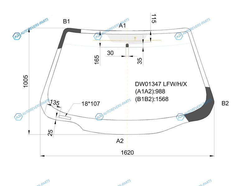 DW01347 LFWHX Стекло лобовое с обогревом щеток BUICK CENTURY 97-05