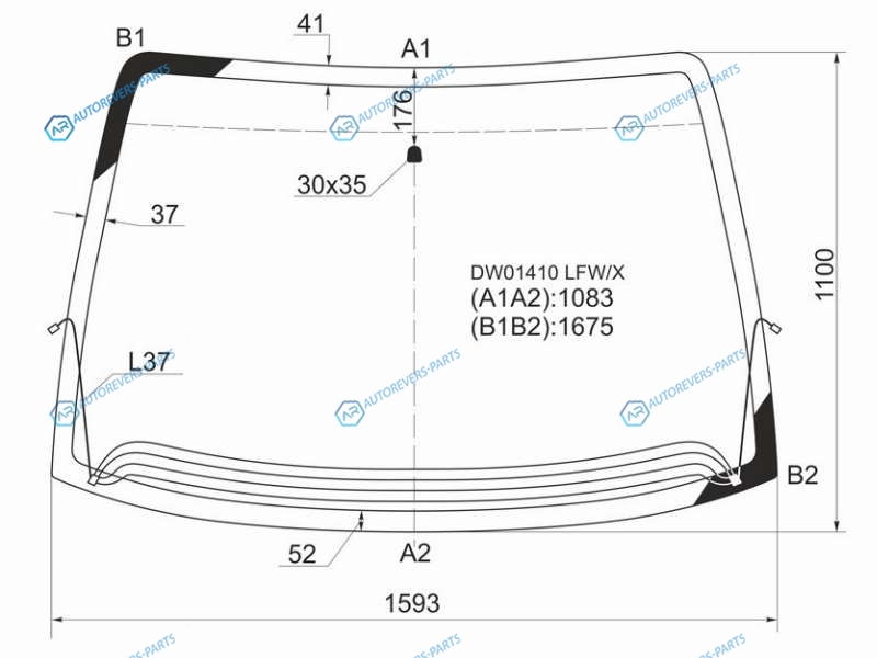 DW01410 LFWHX Стекло лобовое с обогревом щеток CHRYSLER VOYAGERTOWN&COUNTRY 96-00DODGE CARAVAN 96-07